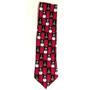 Hallmark Yule Tie Greetings Snowman Christmas Tree Necktie 100% Polyester